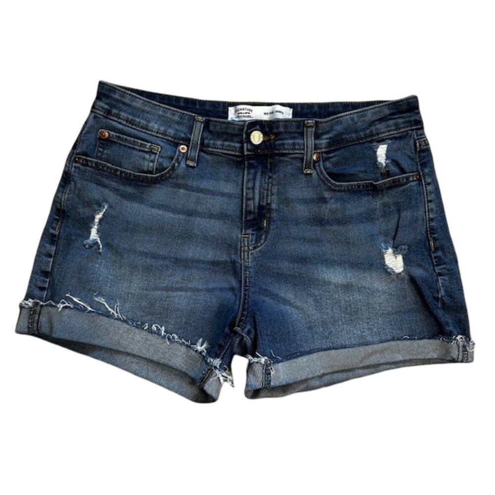 Signature Levis Strauss Women's Distressed Mid Rise Denim Jean Shorts Size 10